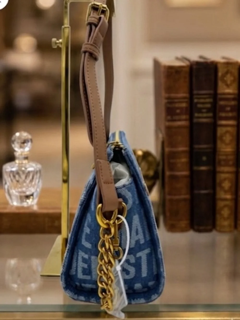 Steve Madden Denim Logo Crossbody with Tan Trim